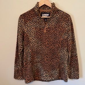 Like New Lands’ End Women’s Cheetah Animal Print Fleece Jacket Size S Small 6-8